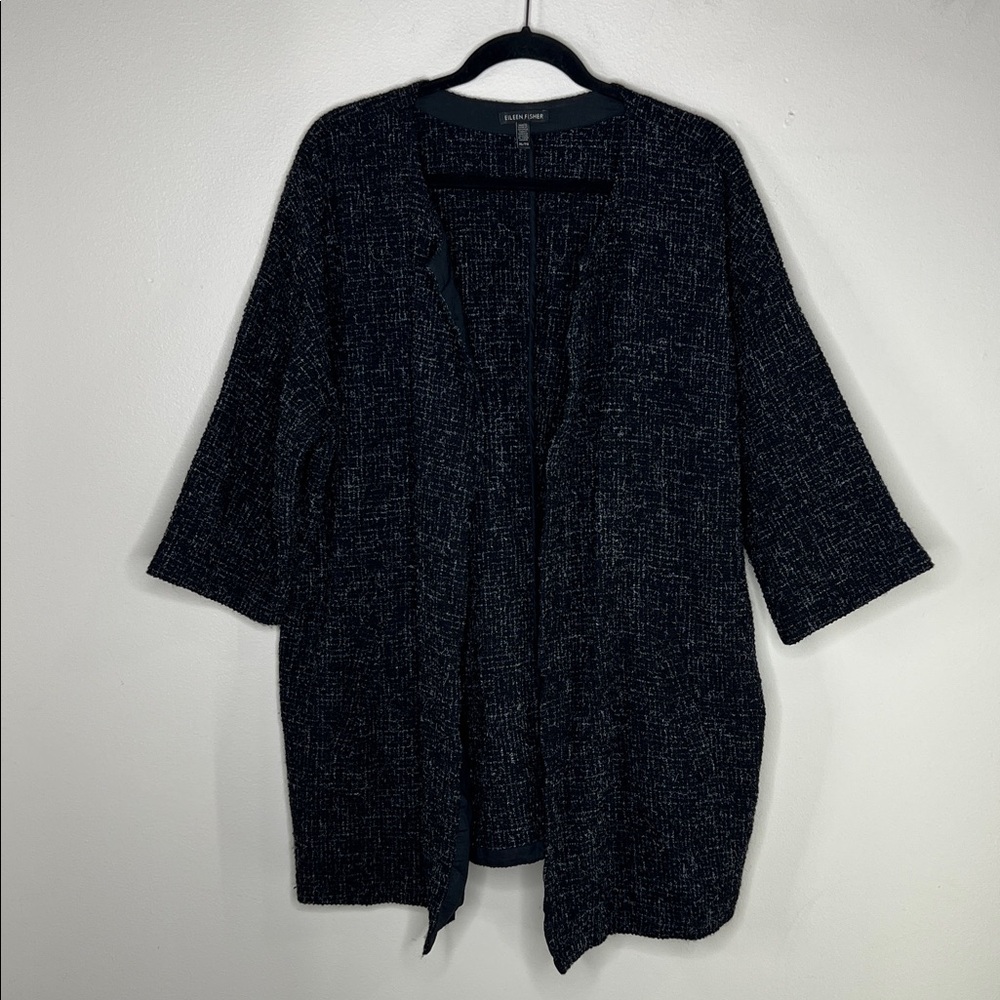 Eileen Fisher Briar Patch Black Wool open front 3/4 sleeve Jacket Blazer size XL - Picture 2 of 13